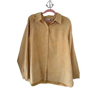 Studio Works Butter Yellow Button-Up Shirt Size XL Soft Suede-Like Fabric